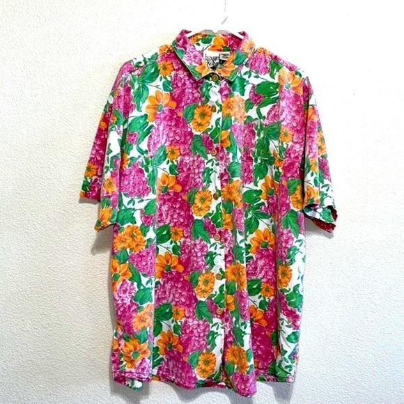 VINTAGE Jacque & KoKo Floral Short Sleeve Button Down Shirt Size 22/24 - Picture 2 of 10